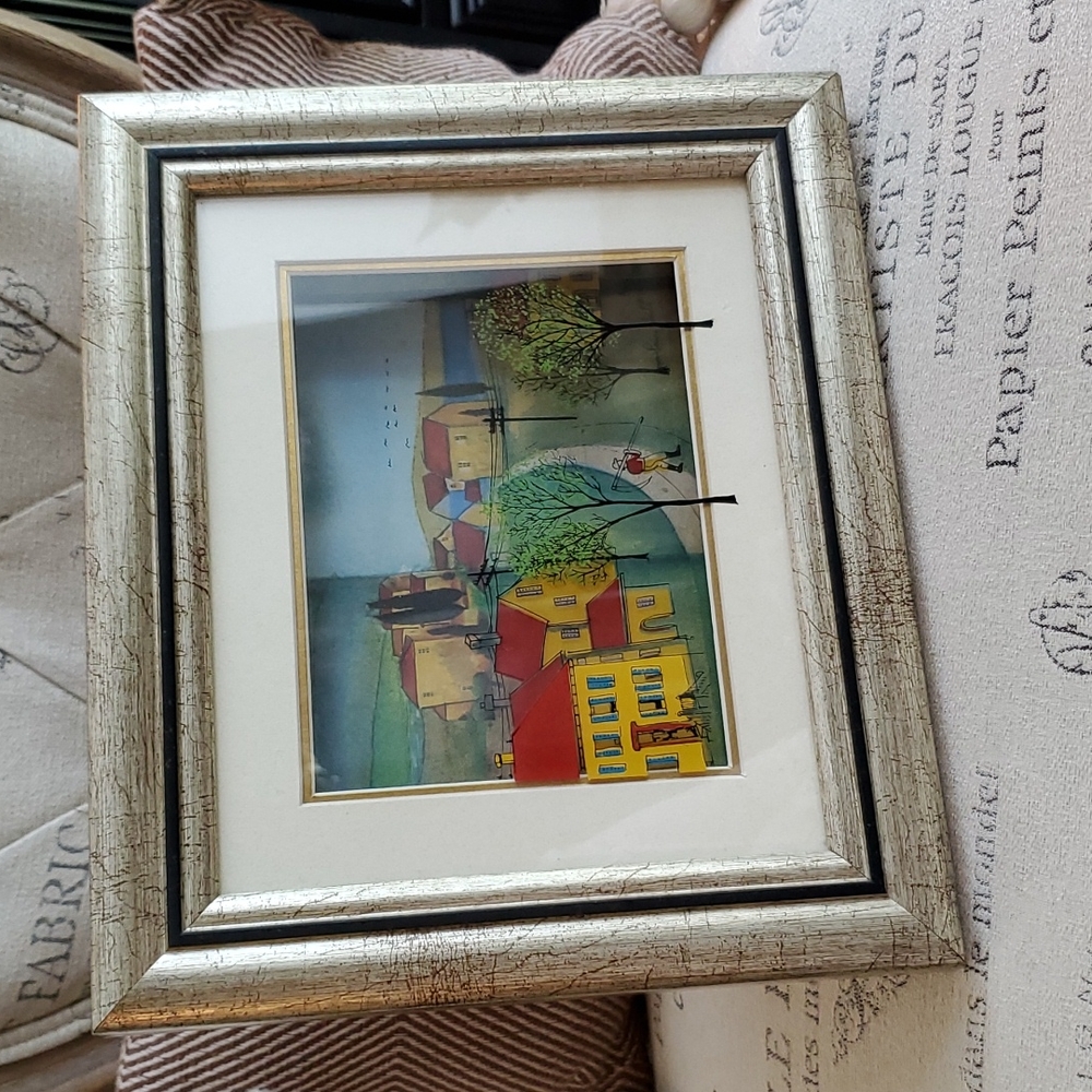 Triple glass, layered, framed painting